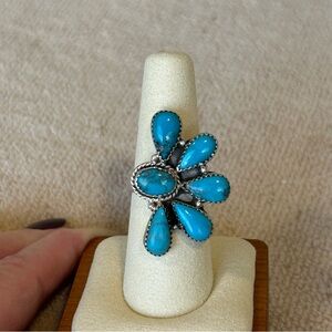 925 Sterling Silver Persian Turquoise Half Cluster Ring